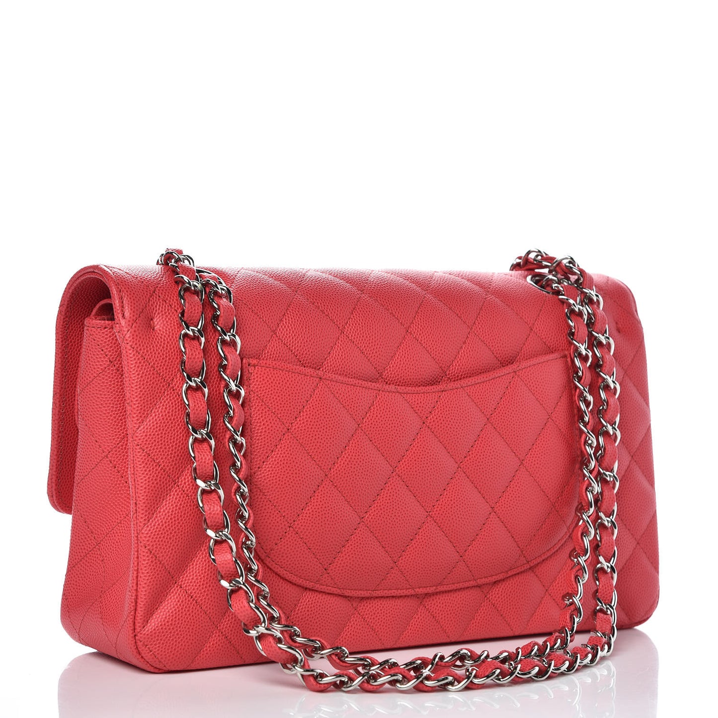 Caviar Quilted Medium Double Flap Light Red