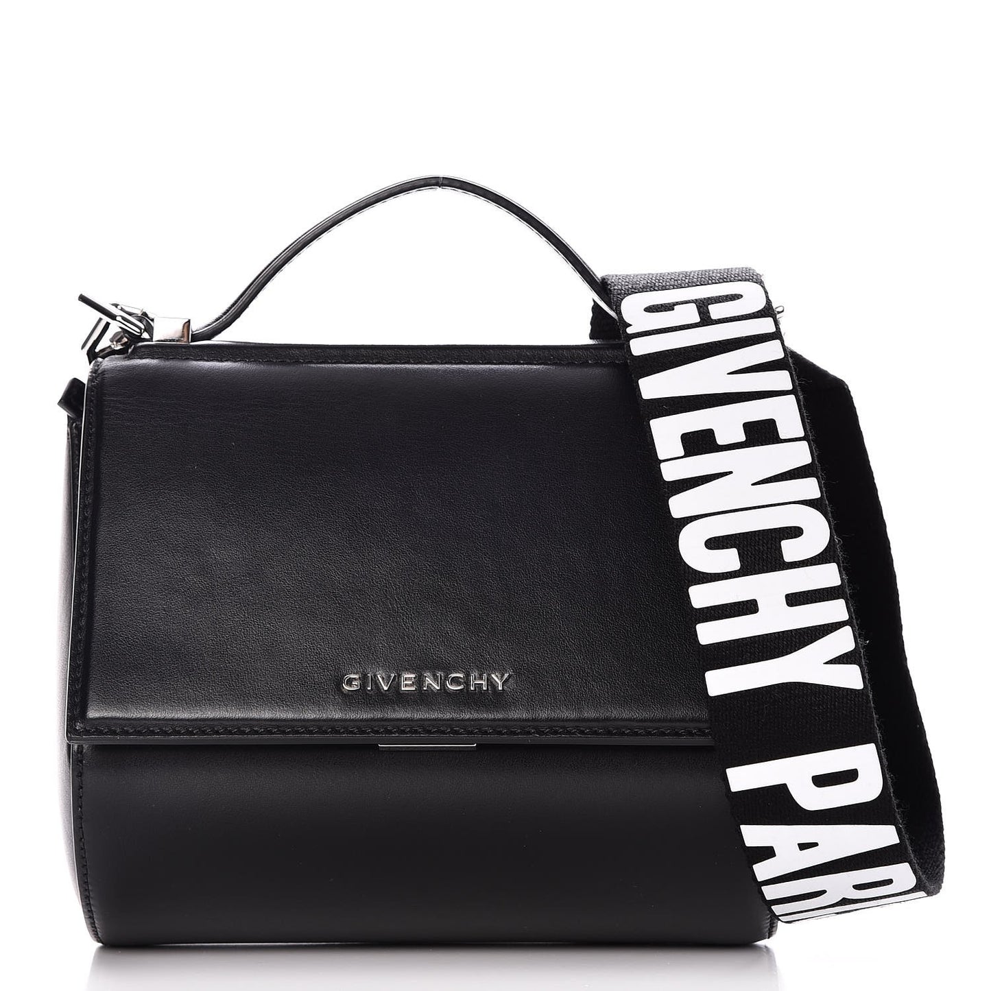 Calfskin Mini Pandora Box Logo Strap Crossbody Bag Black