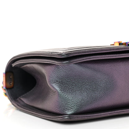 Chanel Iridescent Goatskin Quilted Medium Boy Flap Purple 9 of 10