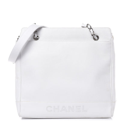Chanel Caviar Logo Shoulder Bag White 1 of 16