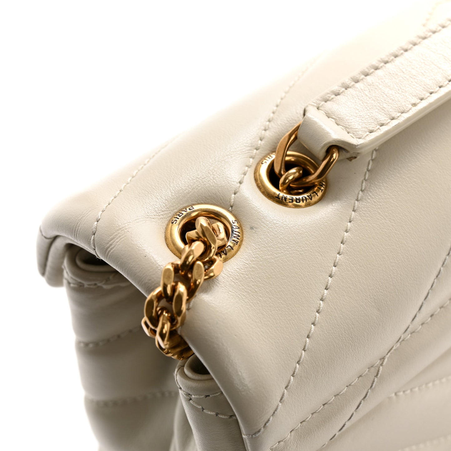 Calfskin Y Quilted Monogram Small Loulou Chain Satchel Crema Soft