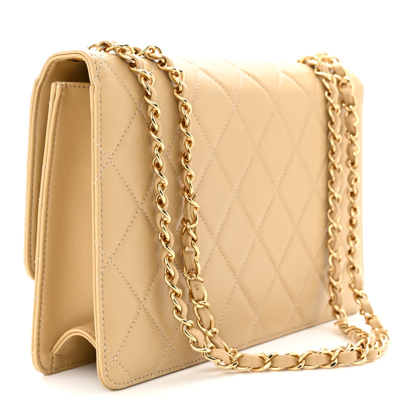 Lambskin Quilted Large Golden Class Flap Beige