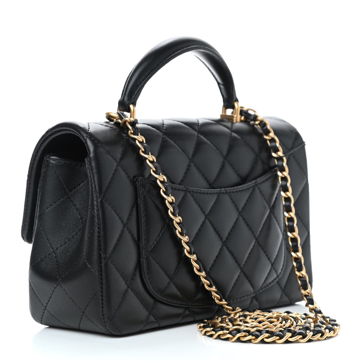 Lambskin Quilted Mini Top Handle Rectangular Flap Black