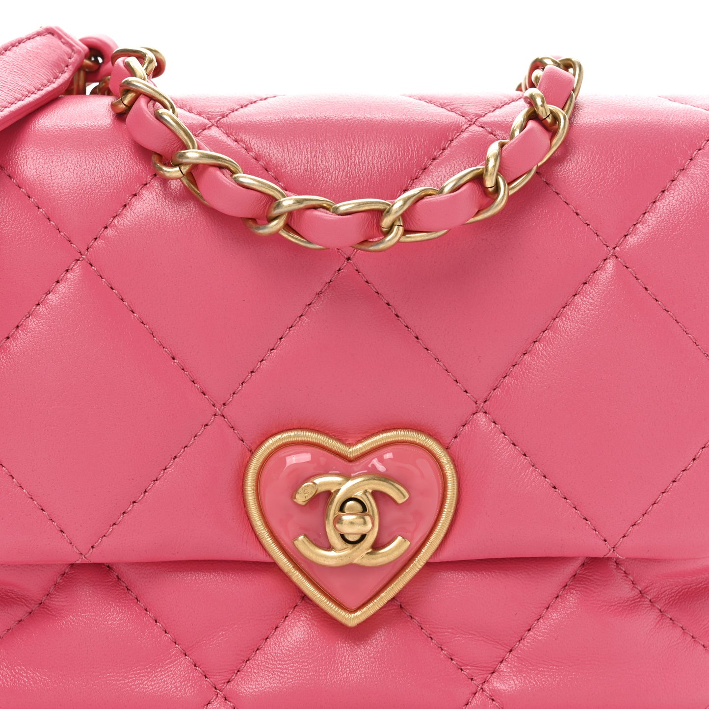 Lambskin Plexiglass Quilted Coco Love Mini Flap Pink Pink