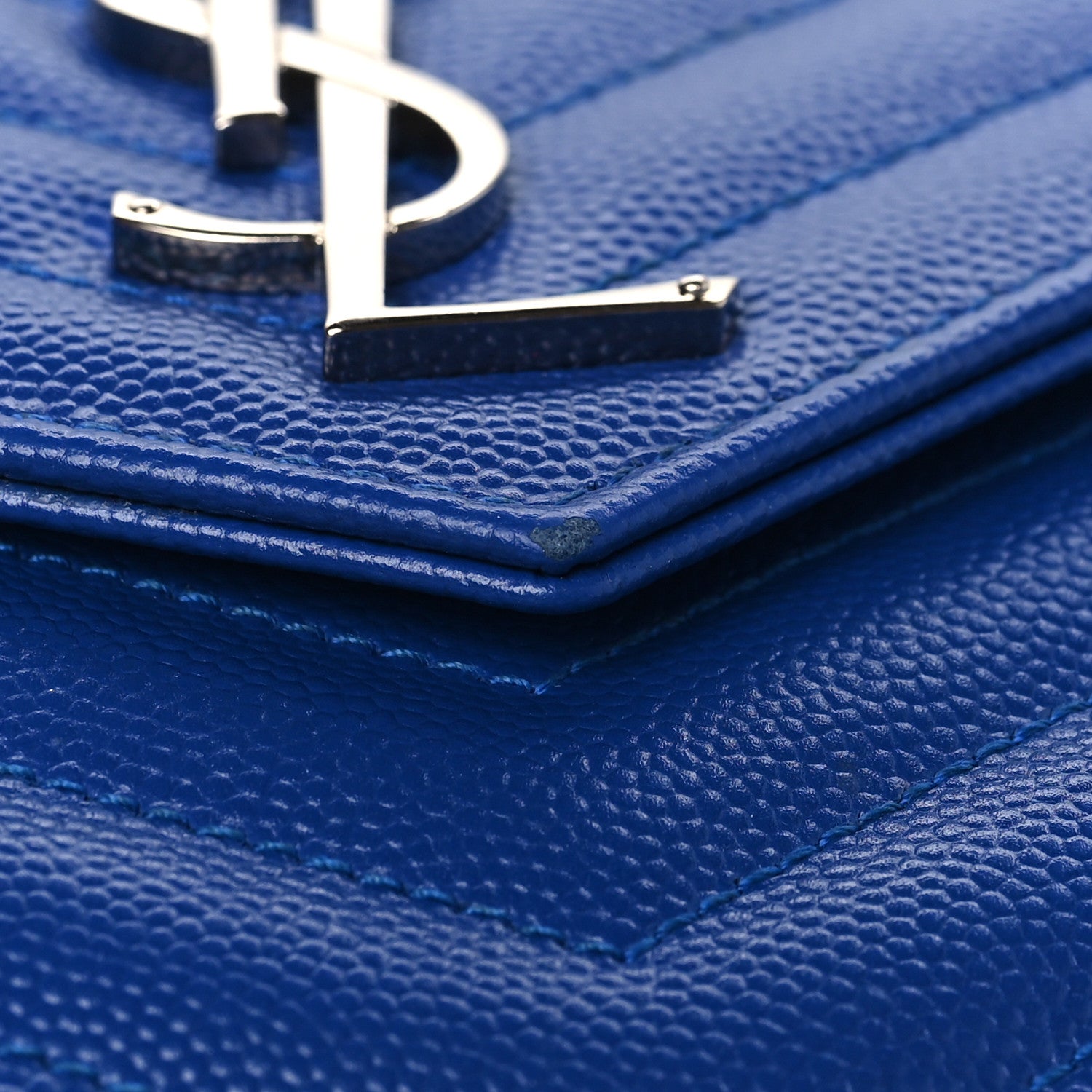 Saint Laurent Grain De Poudre Matelasse Chevron Monogram Chain Wallet Blue Majorelle 10 of 11
