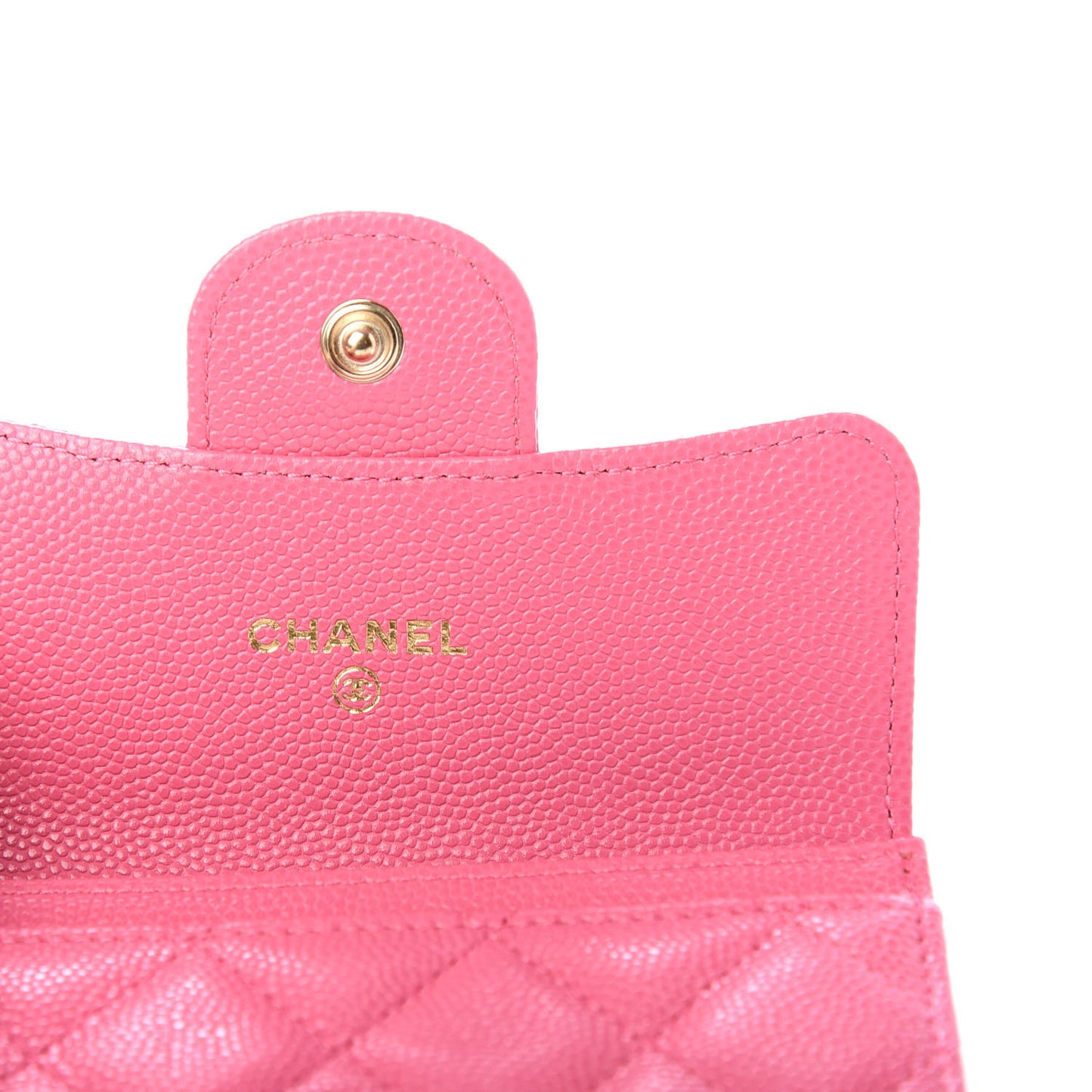 Caviar Quilted Flap Card Holder Wallet Pink