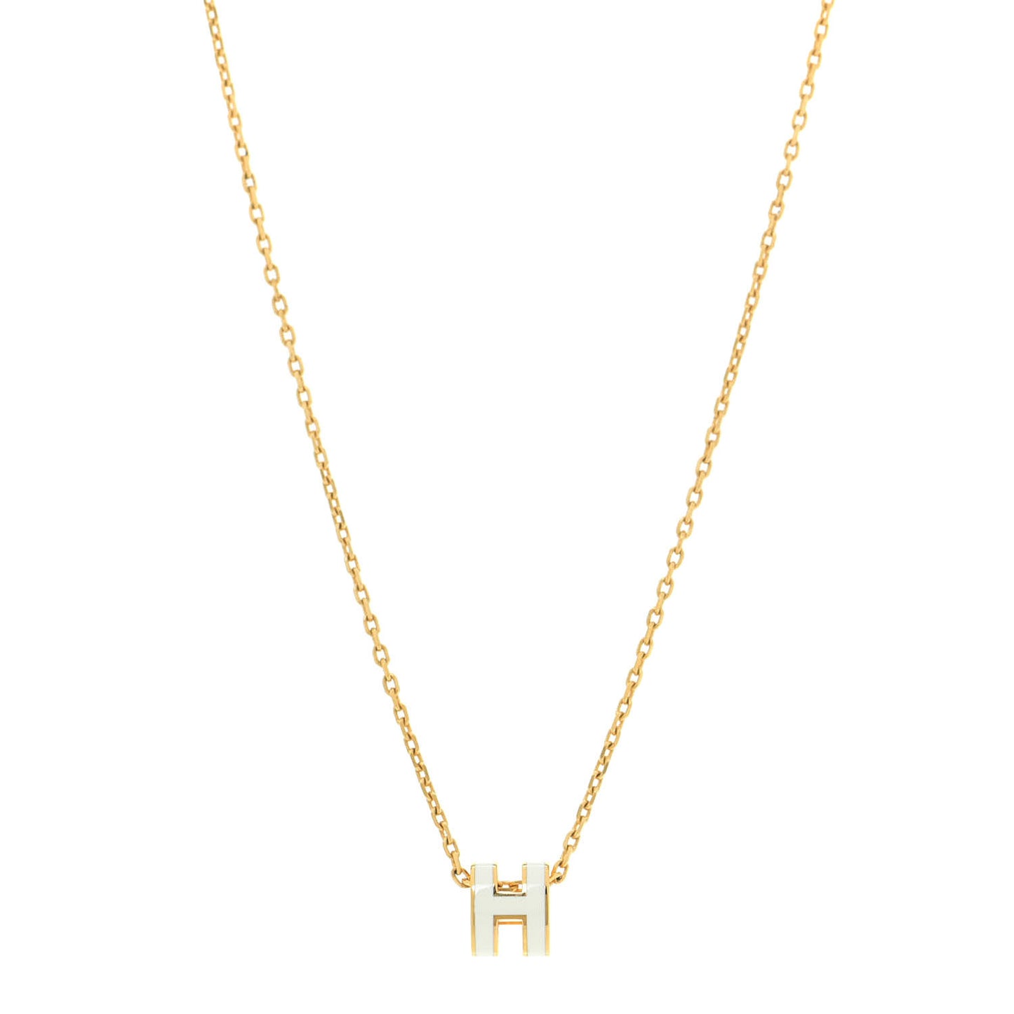Lacquered Gold Mini Pop H Pendant Necklace White