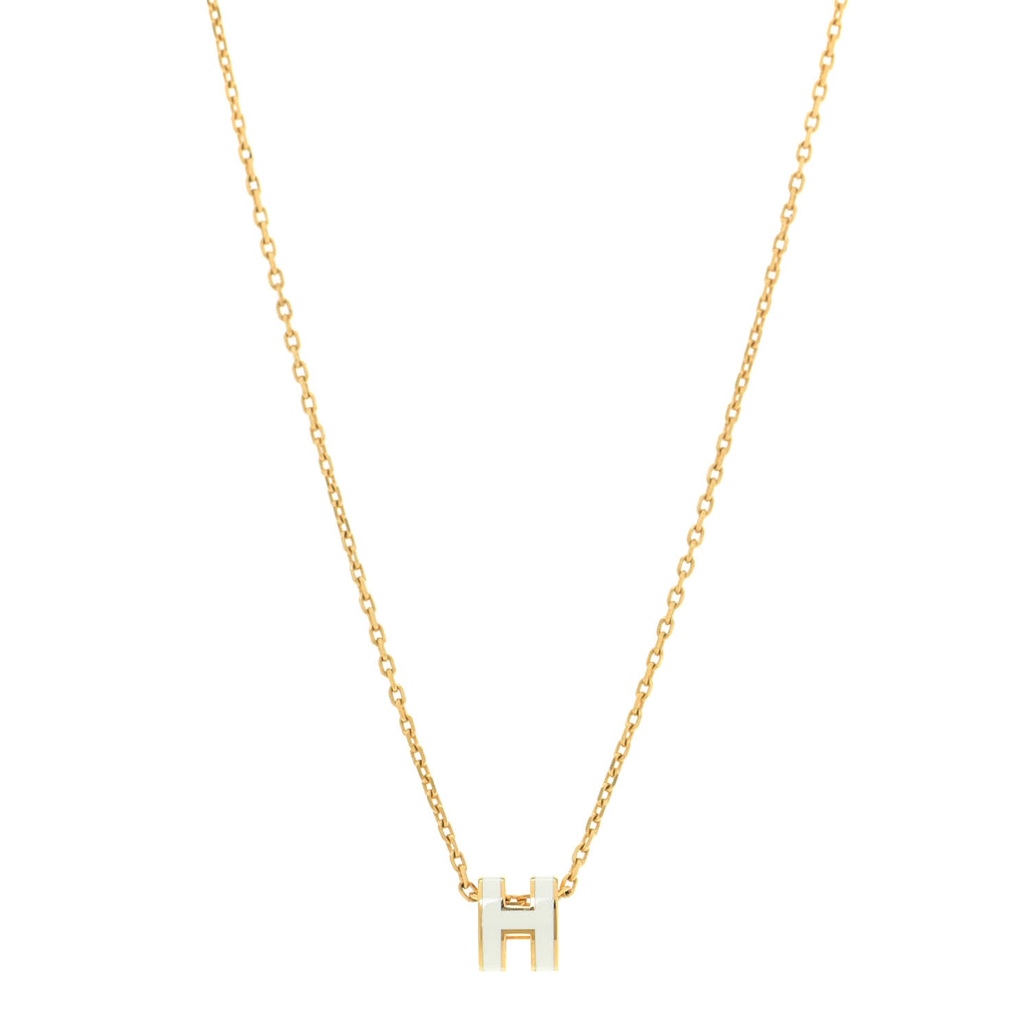 Hermes Lacquered Gold Mini Pop H Pendant Necklace White 1 of 7