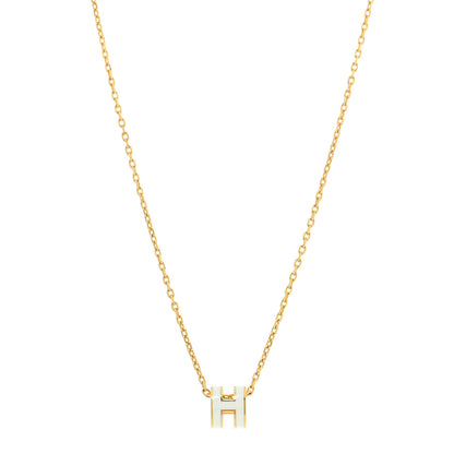 Hermes Lacquered Gold Mini Pop H Pendant Necklace White 1 of 7