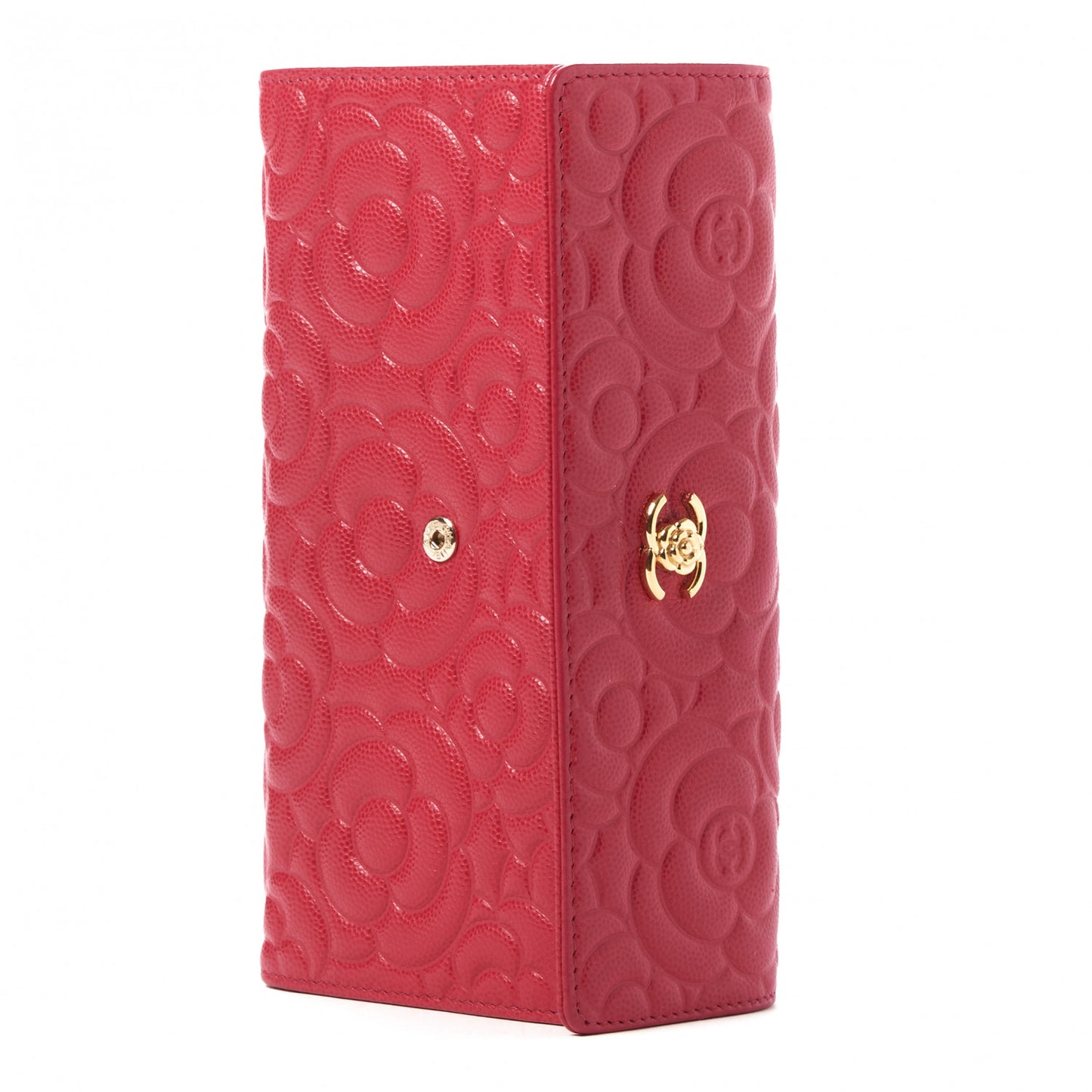 Caviar Camellia Embossed Flap Wallet Fuschia