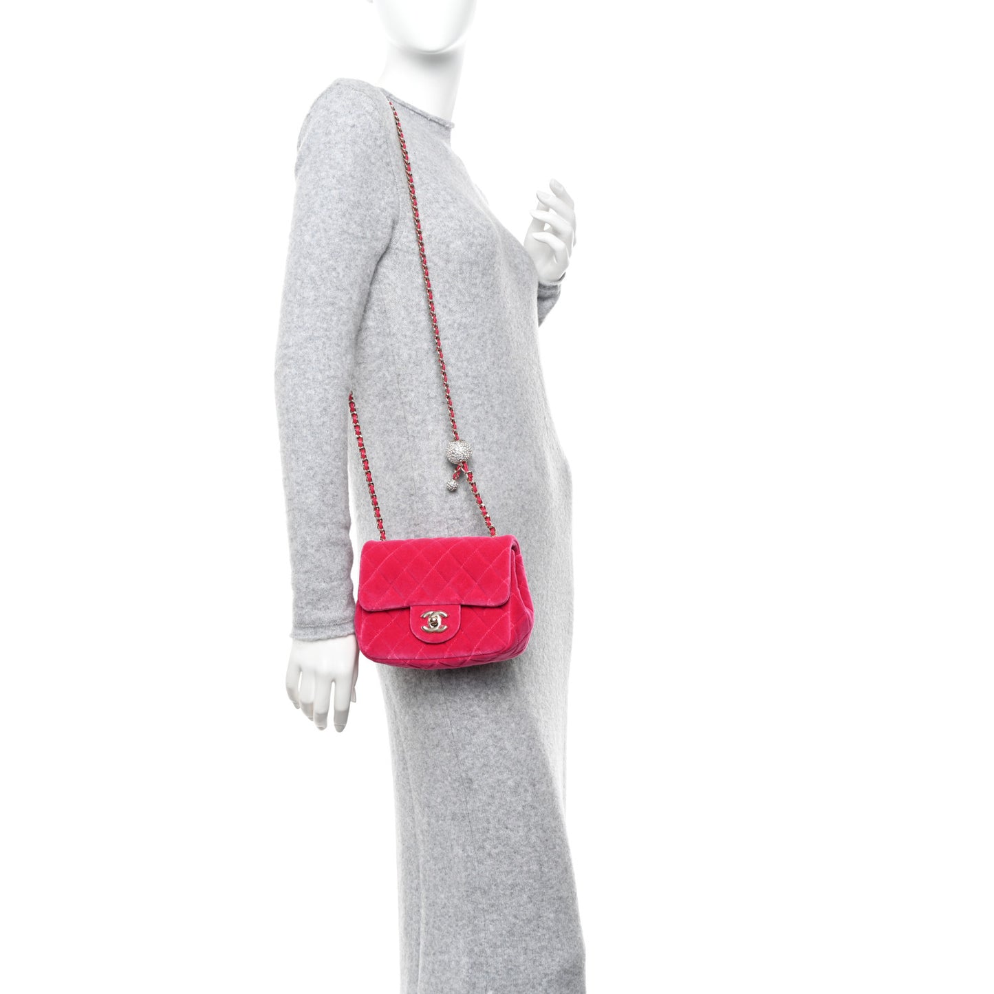 Velvet Quilted Mini Square Pearl Crush Flap Fuchsia