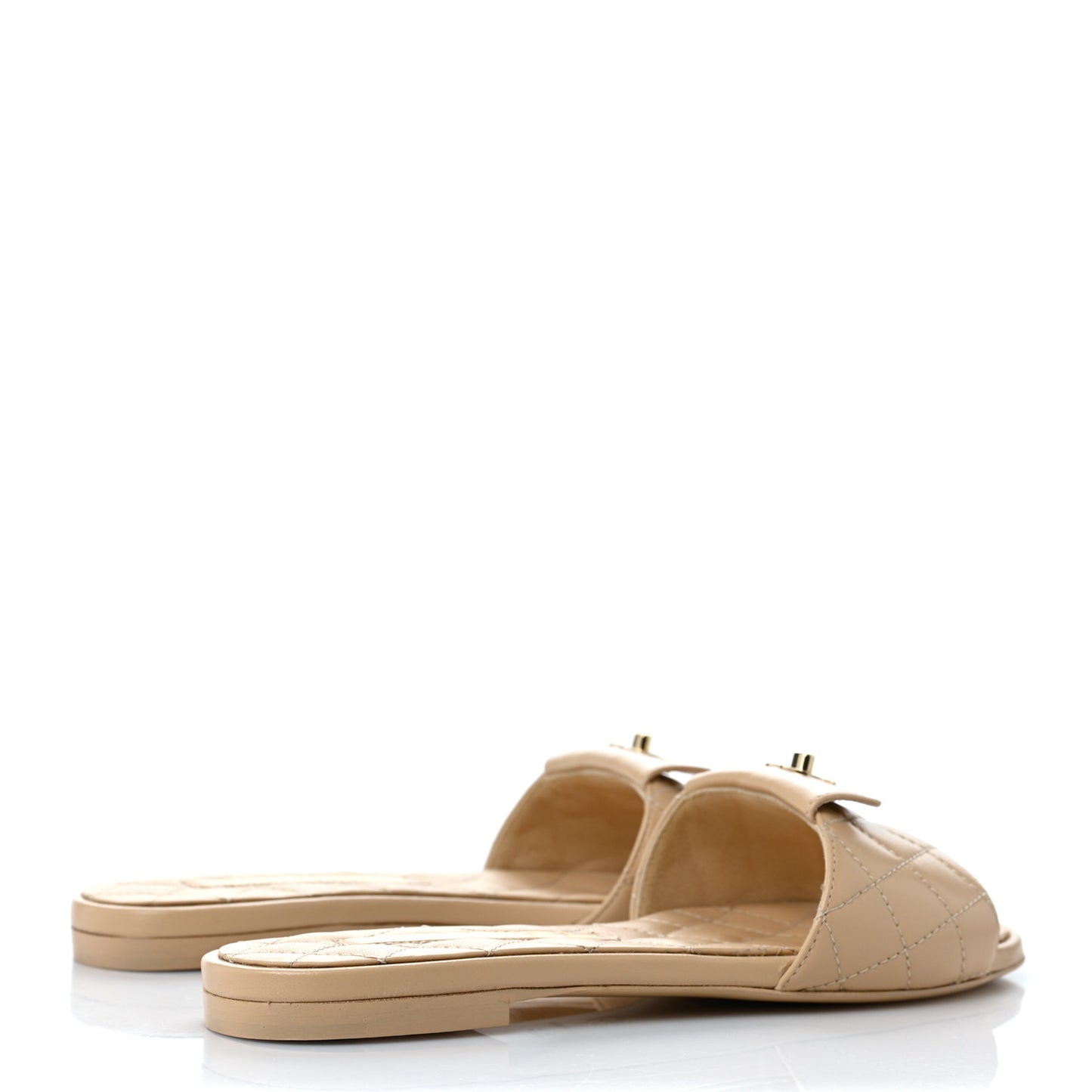 Lambskin Quilted CC Turnlock Sandals 35.5 Beige