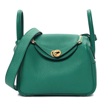Hermes Taurillon Clemence Mini Lindy 20 Vert Vertigo 1 of 12
