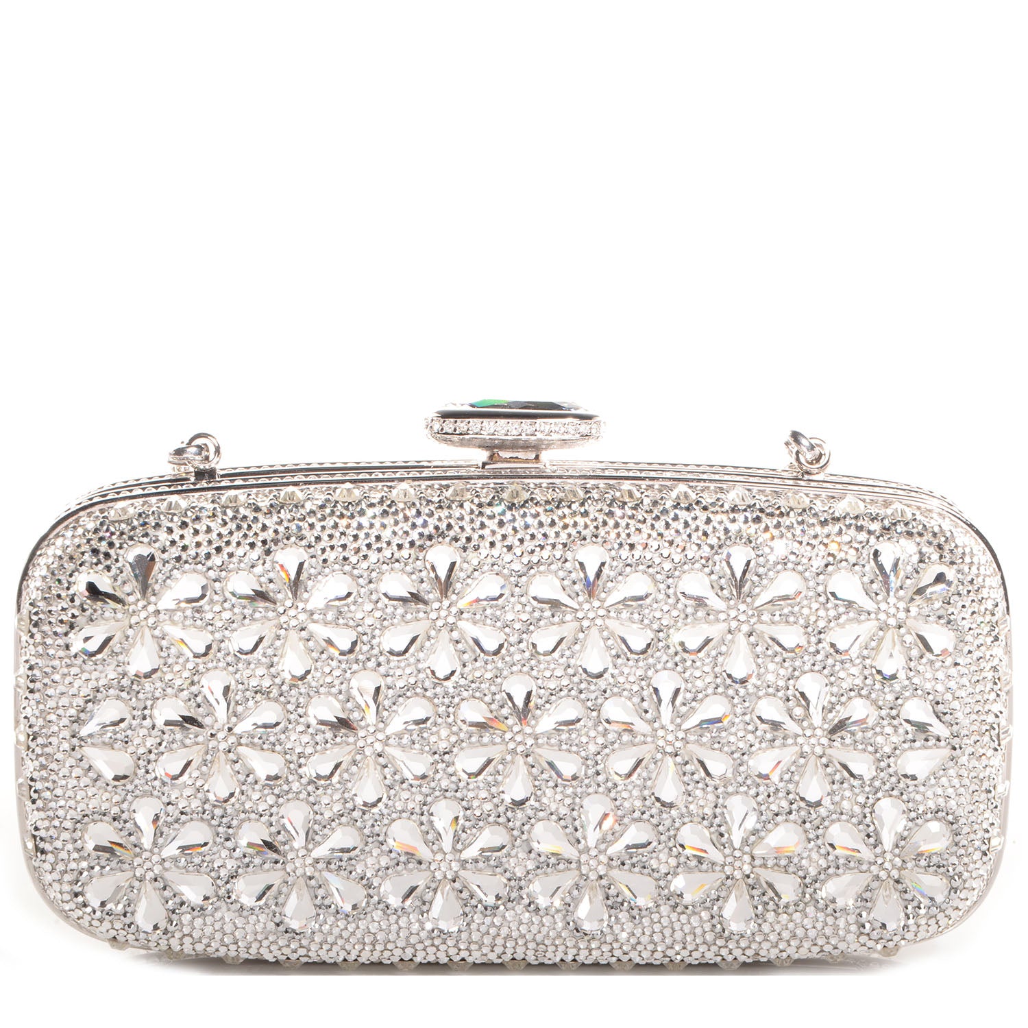 Judith Leiber Crystal Fleurs Minaudiere Clutch Silver 1 of 8