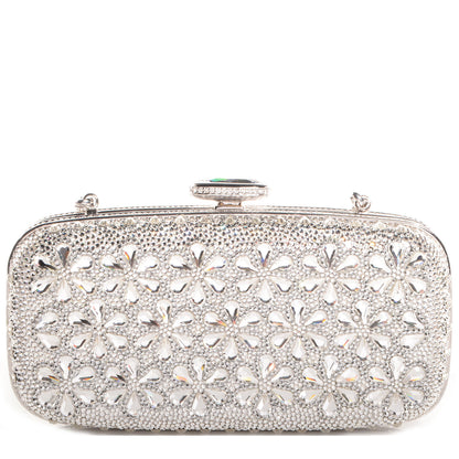 Judith Leiber Crystal Fleurs Minaudiere Clutch Silver 1 of 8