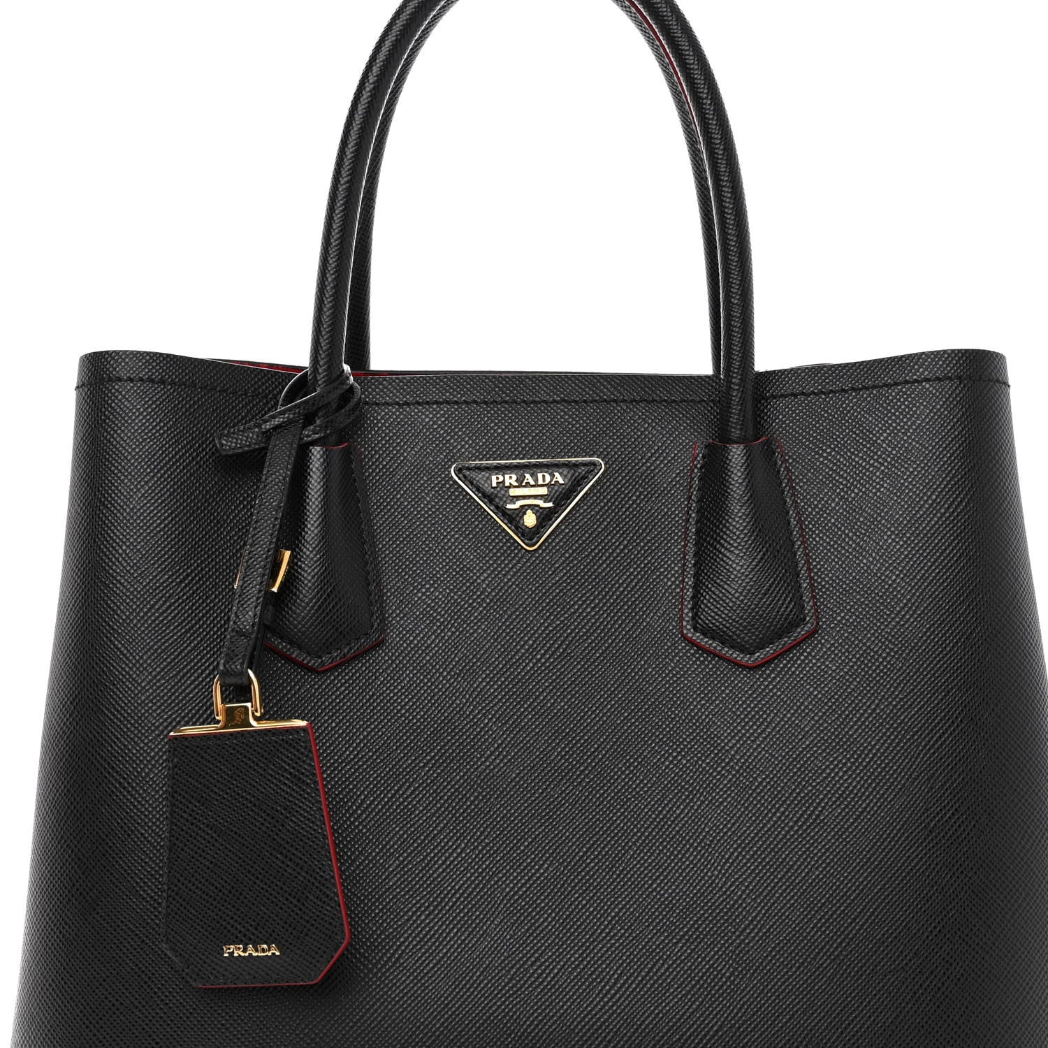 Prada Saffiano Cuir Medium Double Bag Black Fuoco 7 of 10