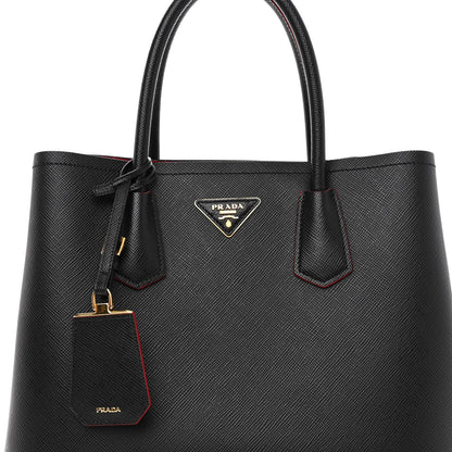Prada Saffiano Cuir Medium Double Bag Black Fuoco 7 of 10