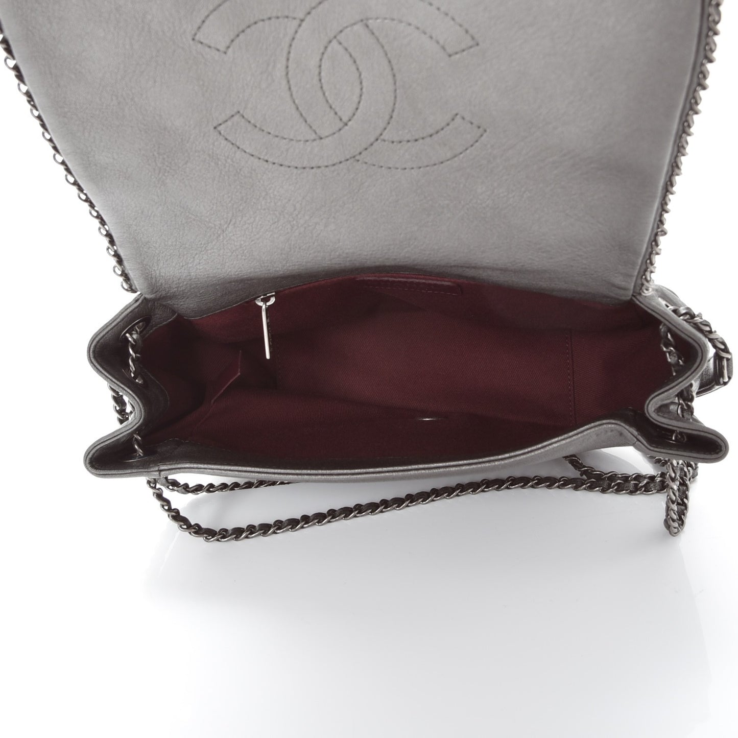Calfskin Quilted Small CC Enchained Accordion Flap Grey