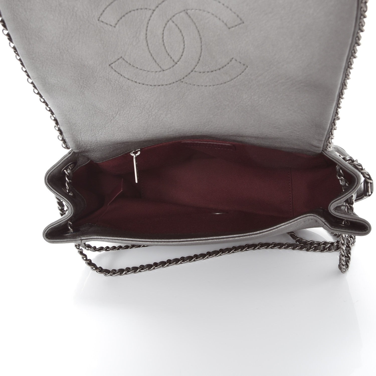 Chanel Calfskin Quilted Small CC Enchained Accordion Flap Grey 5 of 8