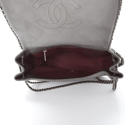 Chanel Calfskin Quilted Small CC Enchained Accordion Flap Grey 5 of 8