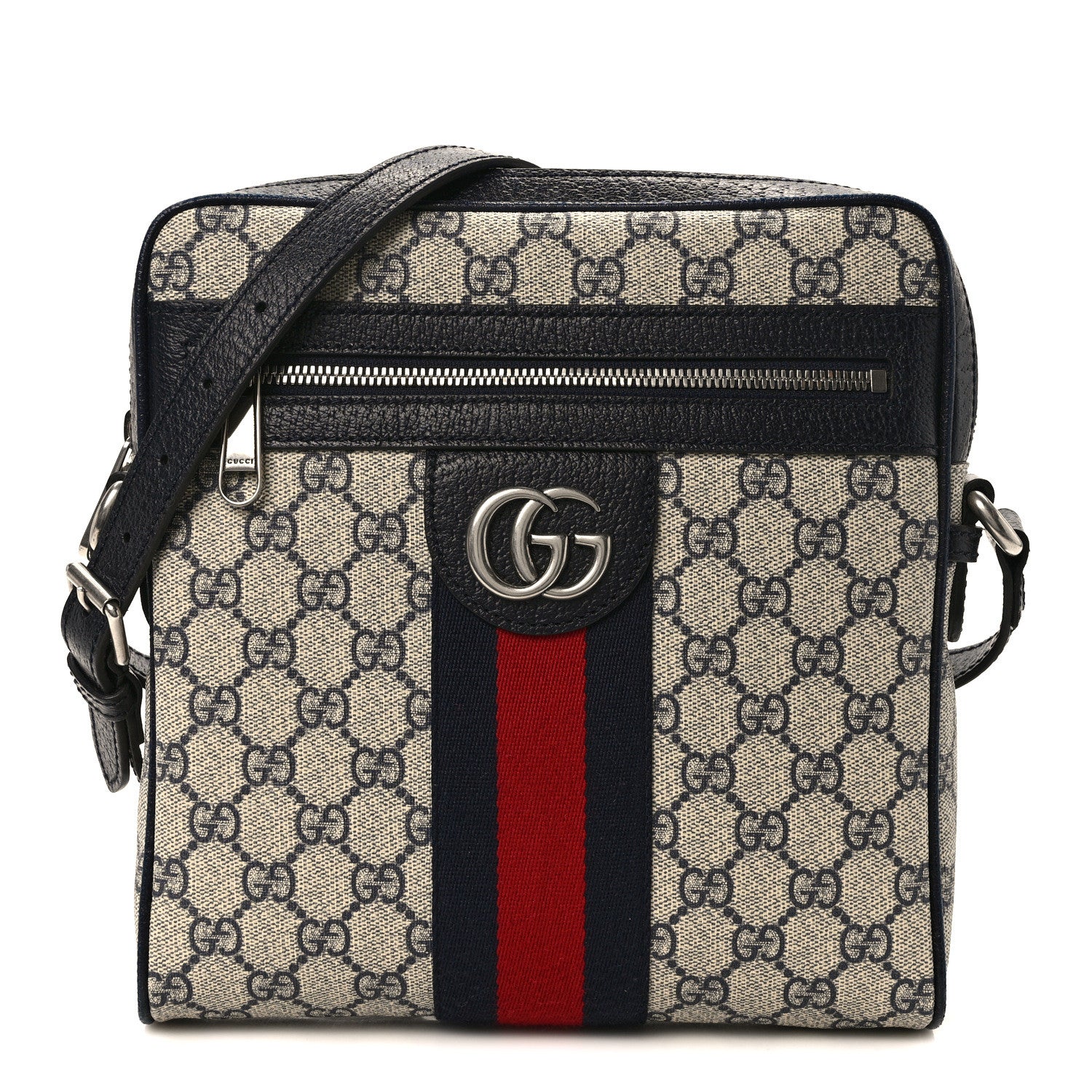 Gucci GG Supreme Monogram Textured Dollar Calfskin Web Small Ophidia Messenger Bag Beige Blue 1 of 11