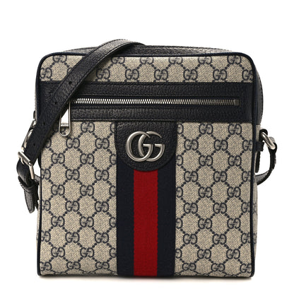 Gucci GG Supreme Monogram Textured Dollar Calfskin Web Small Ophidia Messenger Bag Beige Blue 1 of 11