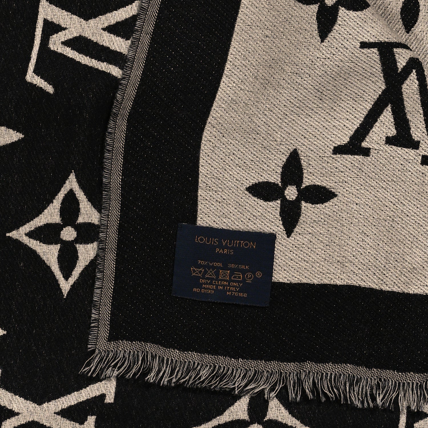 Louis Vuitton Silk Wool Monogram Miss LV Stole Black 3 of 3