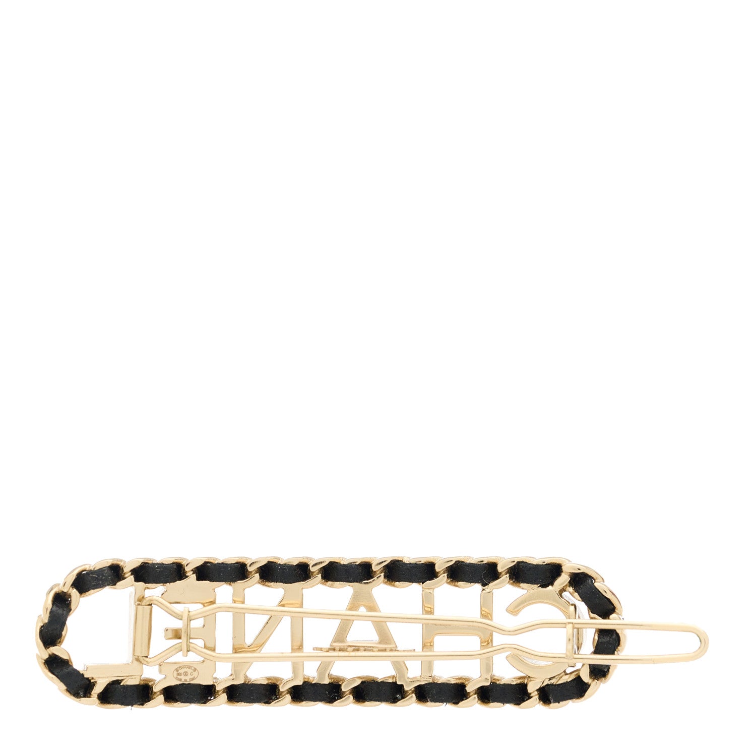 Chanel Metal Lambskin Vintage Allure Logo Hair Clip Black Gold 3 of 5