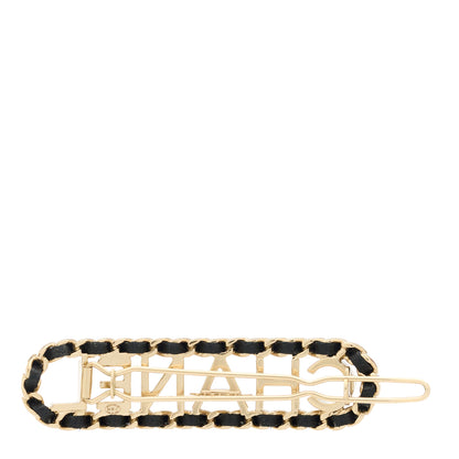 Chanel Metal Lambskin Vintage Allure Logo Hair Clip Black Gold 3 of 5