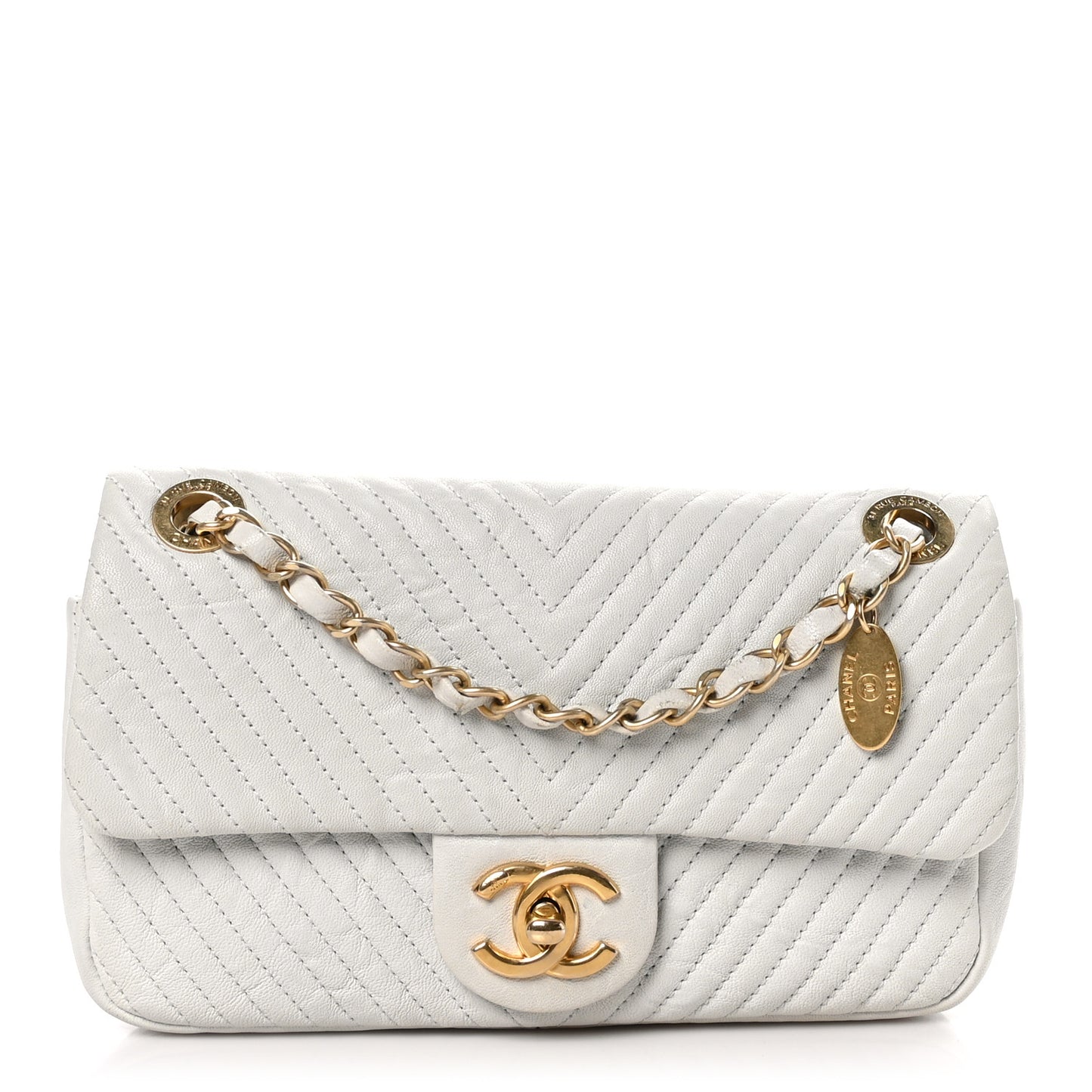 Calfskin Surpique Chevron Small Flap White
