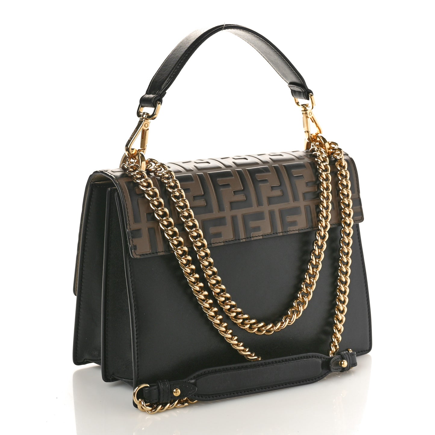 Vitello Liberty Bi-Color FF 1974 Embossed Chain Strap Kan U Shoulder Bag Black Maya