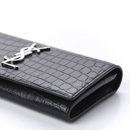 Saint Laurent Calfskin Crocodile Embossed Monogram Flap Wallet Black 7 of 10