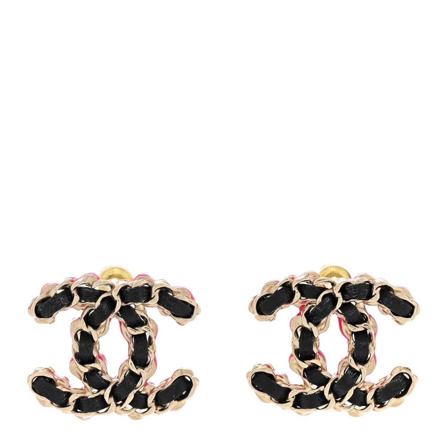 Chanel Lambskin CC Chain Earrings Black Gold Pink 1 of 4