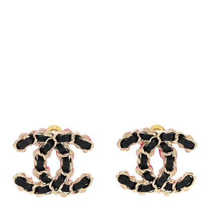 Chanel Lambskin CC Chain Earrings Black Gold Pink 1 of 4