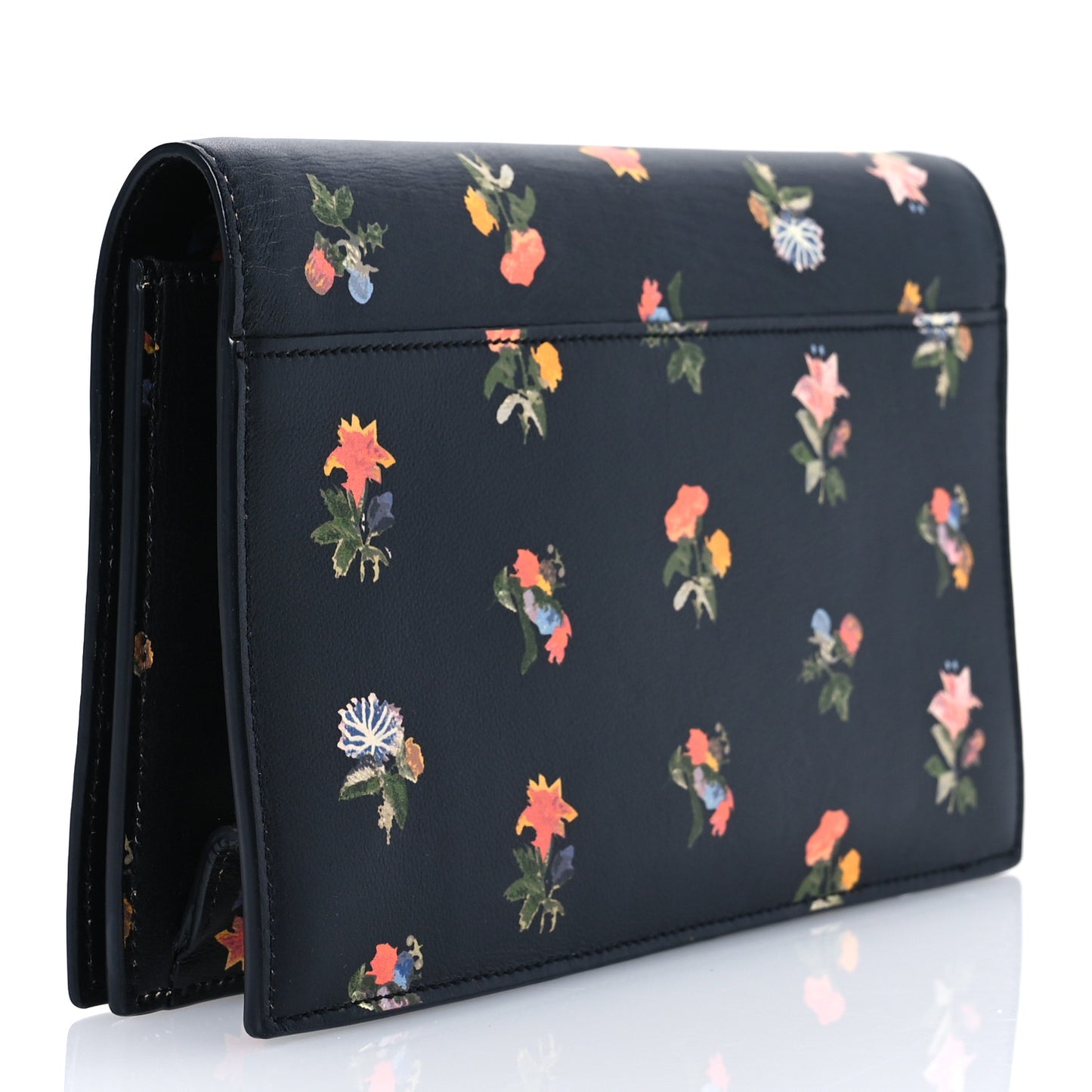 Calfskin Prairie Flower Printed Classic Monogram Kate Clutch Black Multicolor