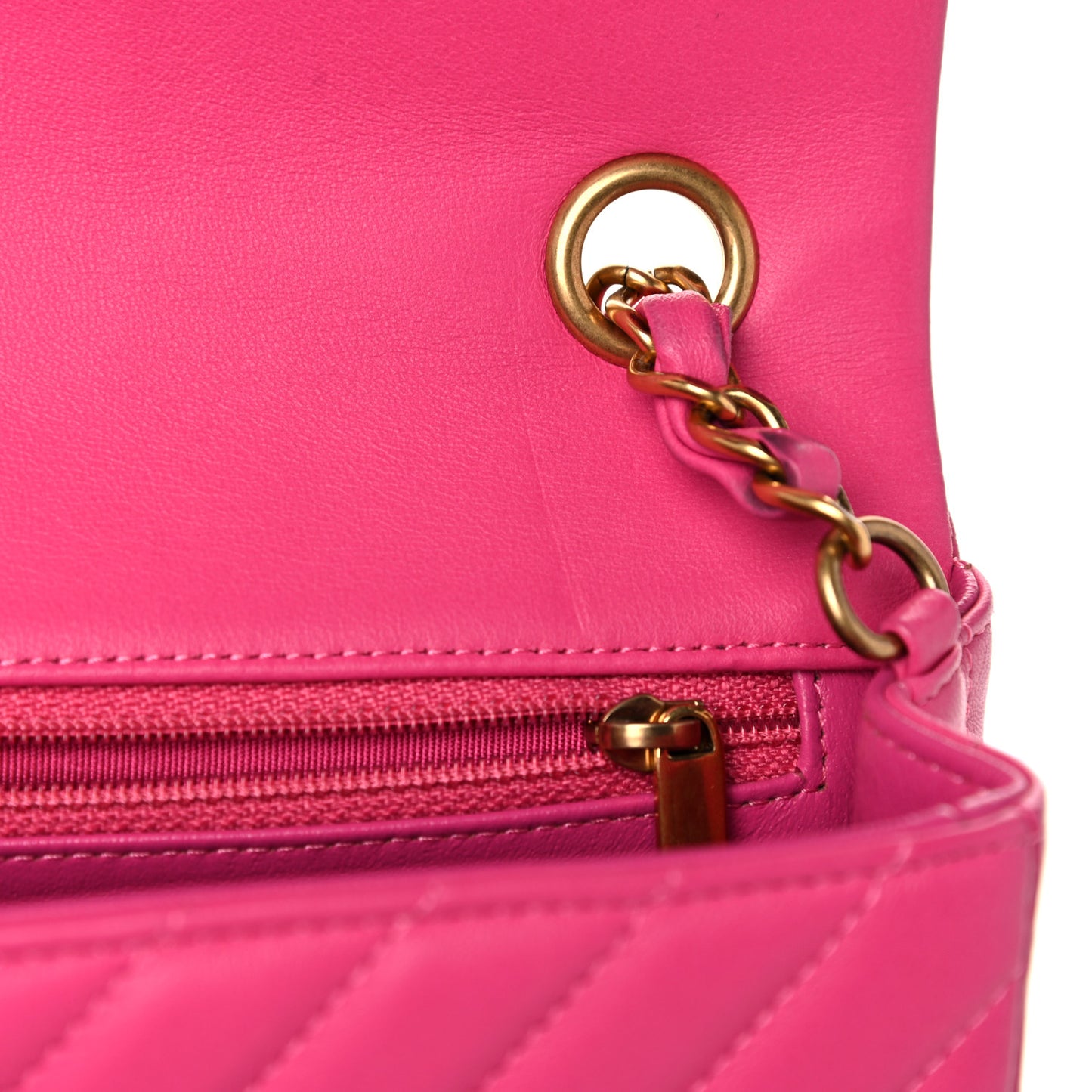 Lambskin Chevron Quilted Mini Rectangular Flap Dark Pink