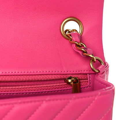 Chanel Lambskin Chevron Quilted Mini Rectangular Flap Dark Pink 12 of 17