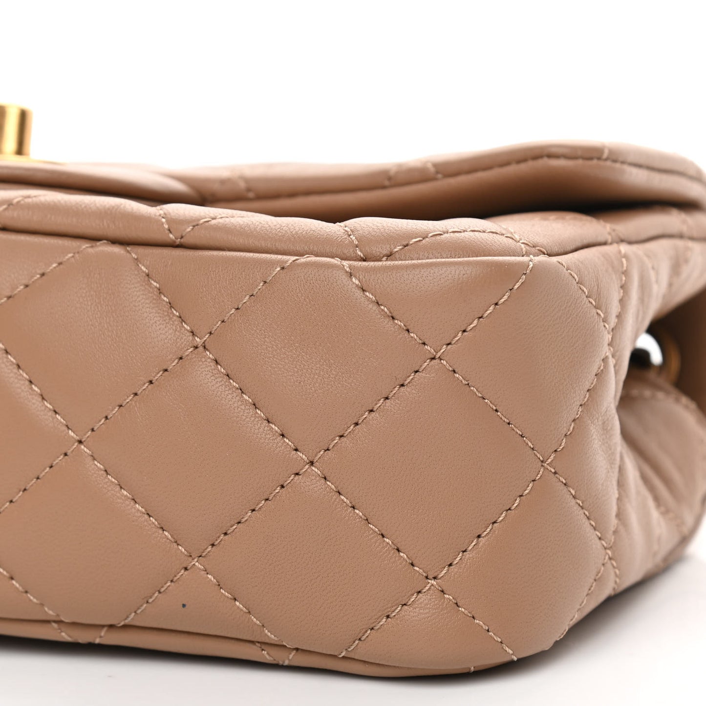 Lambskin Quilted Mini Rectangular Pearl Crush Flap Dark Beige