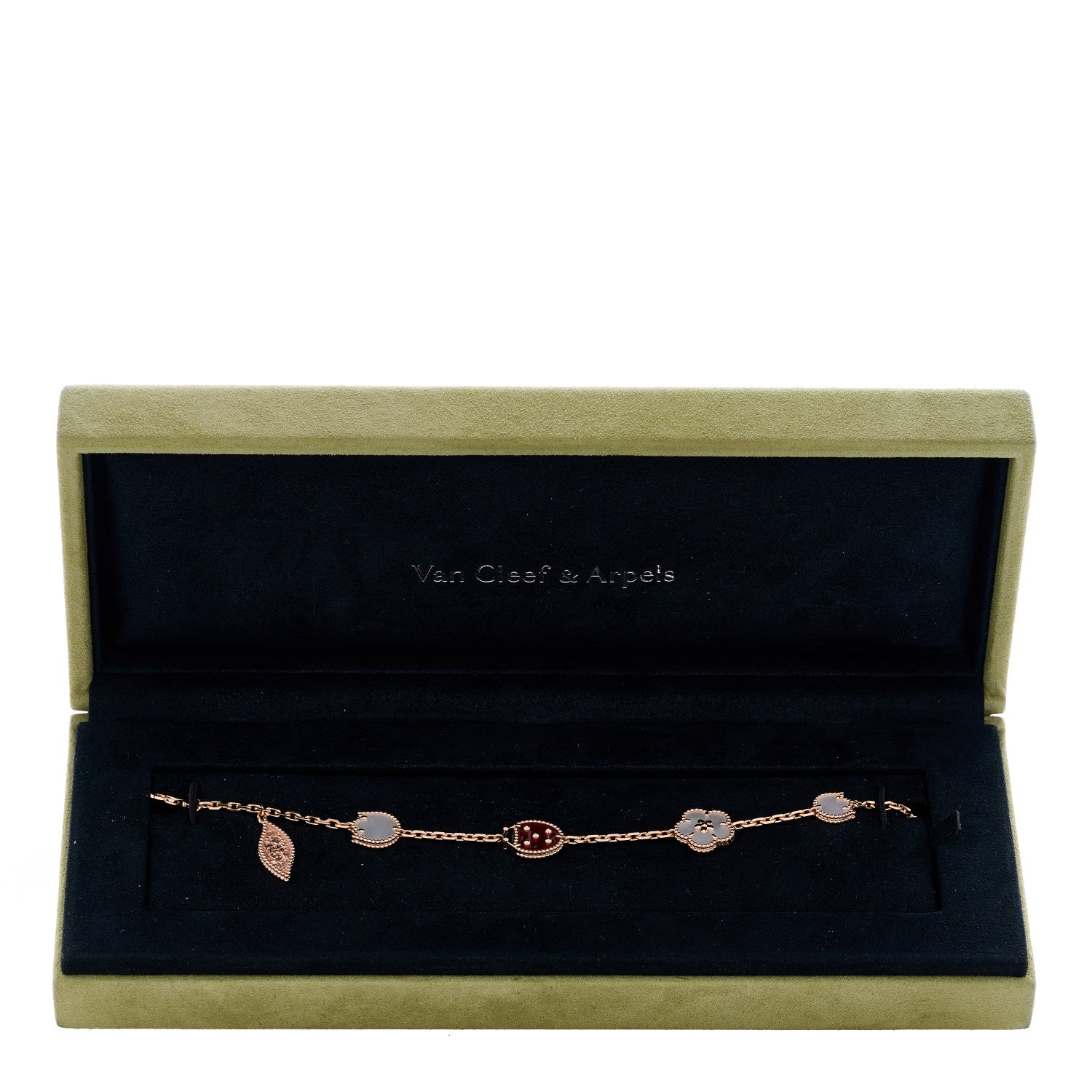Van Cleef & Arpels 18K Rose Gold Carnelian Mother of Pearl Onyx 5 Motifs Lucky Spring Bracelet 4 of 4