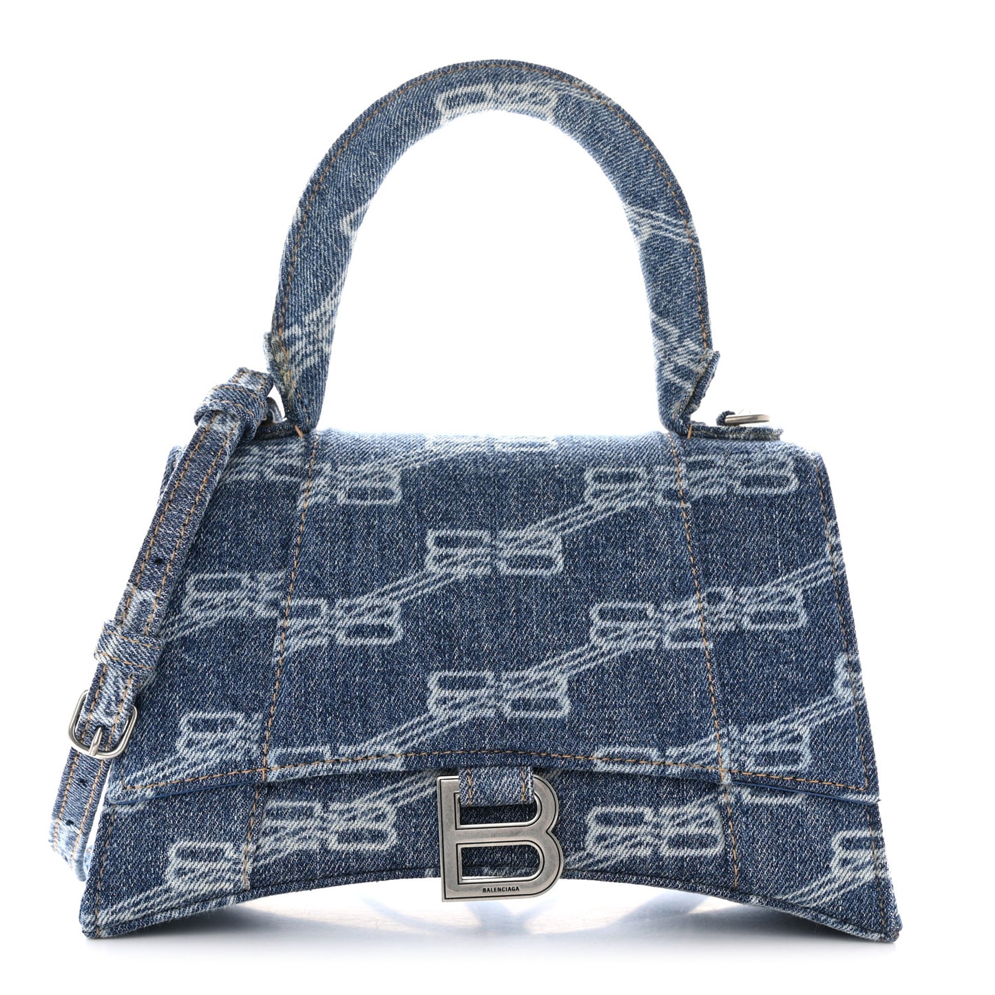 Denim BB Monogram Small Hourglass Top Handle Bag Blue