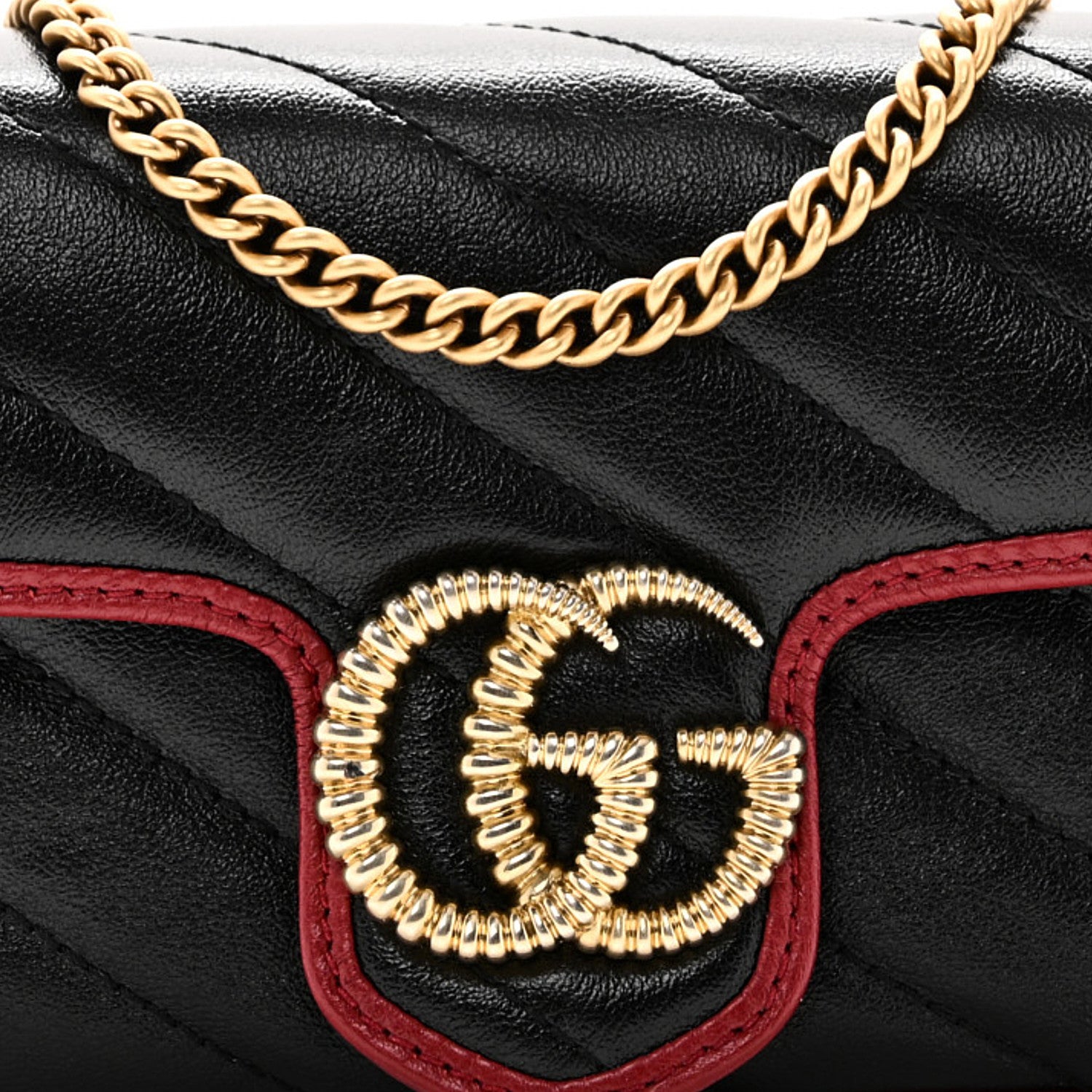 Gucci Vintage Effect Calfskin Matelasse Diagonal Super Mini Torchon GG Marmont Shoulder Bag Black Romantic Cherry 8 of 10