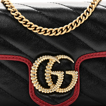 Gucci Vintage Effect Calfskin Matelasse Diagonal Super Mini Torchon GG Marmont Shoulder Bag Black Romantic Cherry 8 of 10