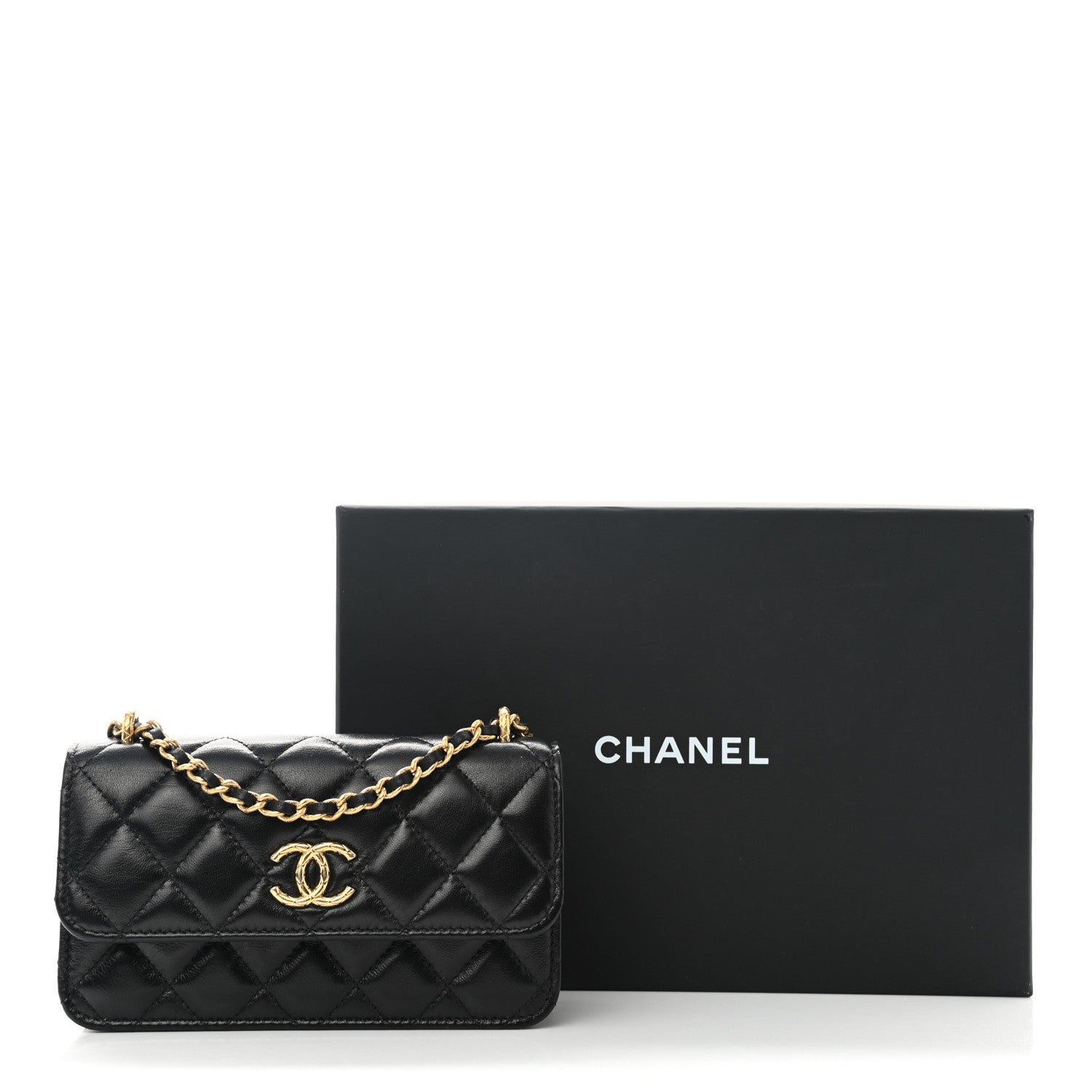 Chanel Lambskin Quilted Dynasty Flap Phone Holder With Chain Black 12 of 12