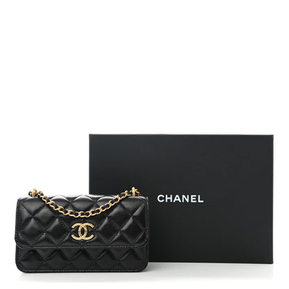 Chanel Lambskin Quilted Dynasty Flap Phone Holder With Chain Black 12 of 12