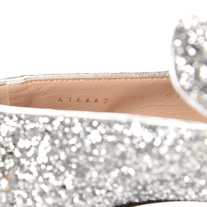 Gucci Glitter Nappa Web Peyton 75mm Loafer Pumps 41.5 Argento 9 of 10