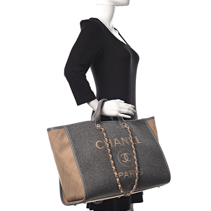 Chanel Wool Felt Large Deauville Tote Grey Beige 2 of 11