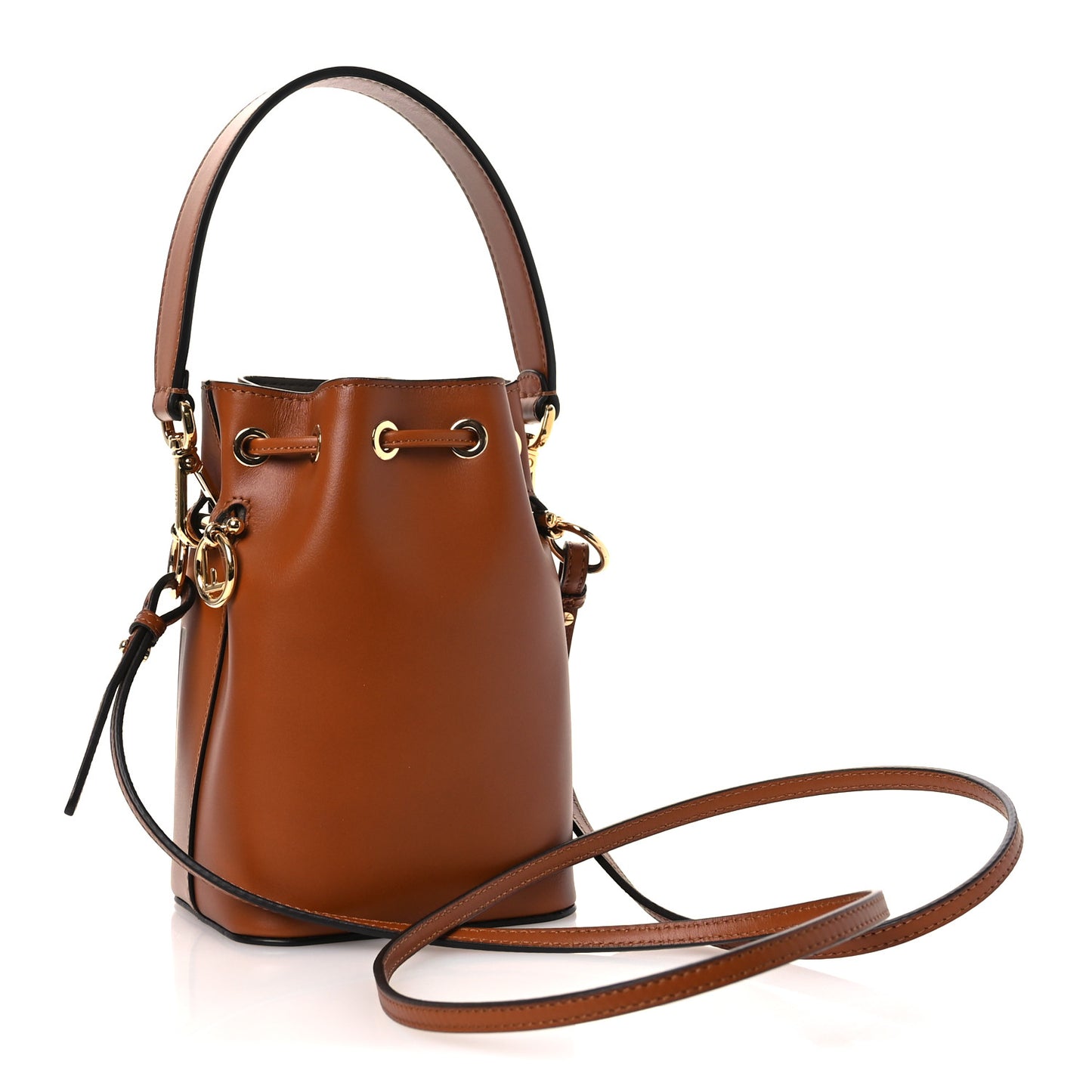 Vitello King F is Fendi Logo Embossed Mini Mon Tresor Bucket Bag Cuoio