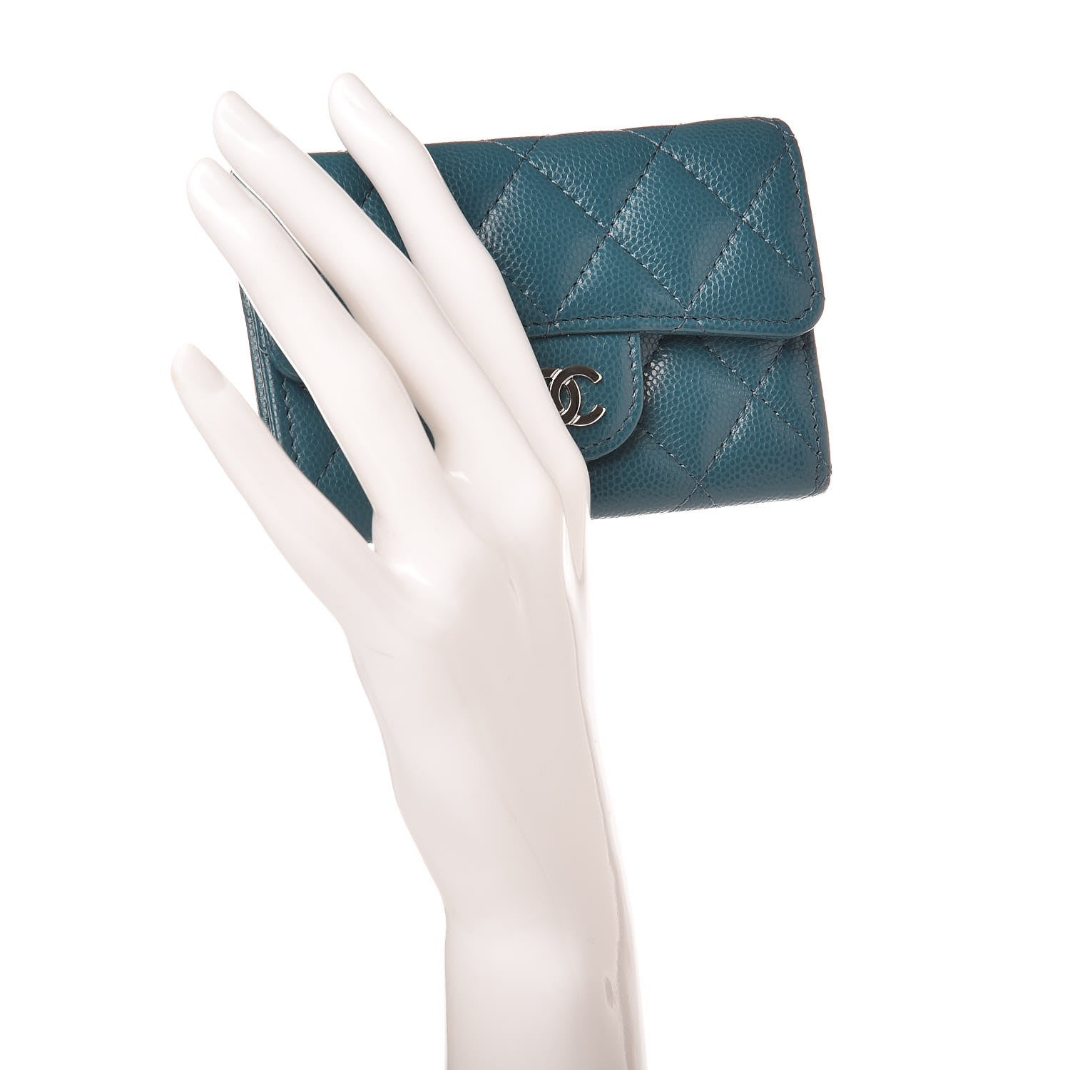 Chanel Caviar Quilted Flap Card Holder Dark Turquoise 2 of 11