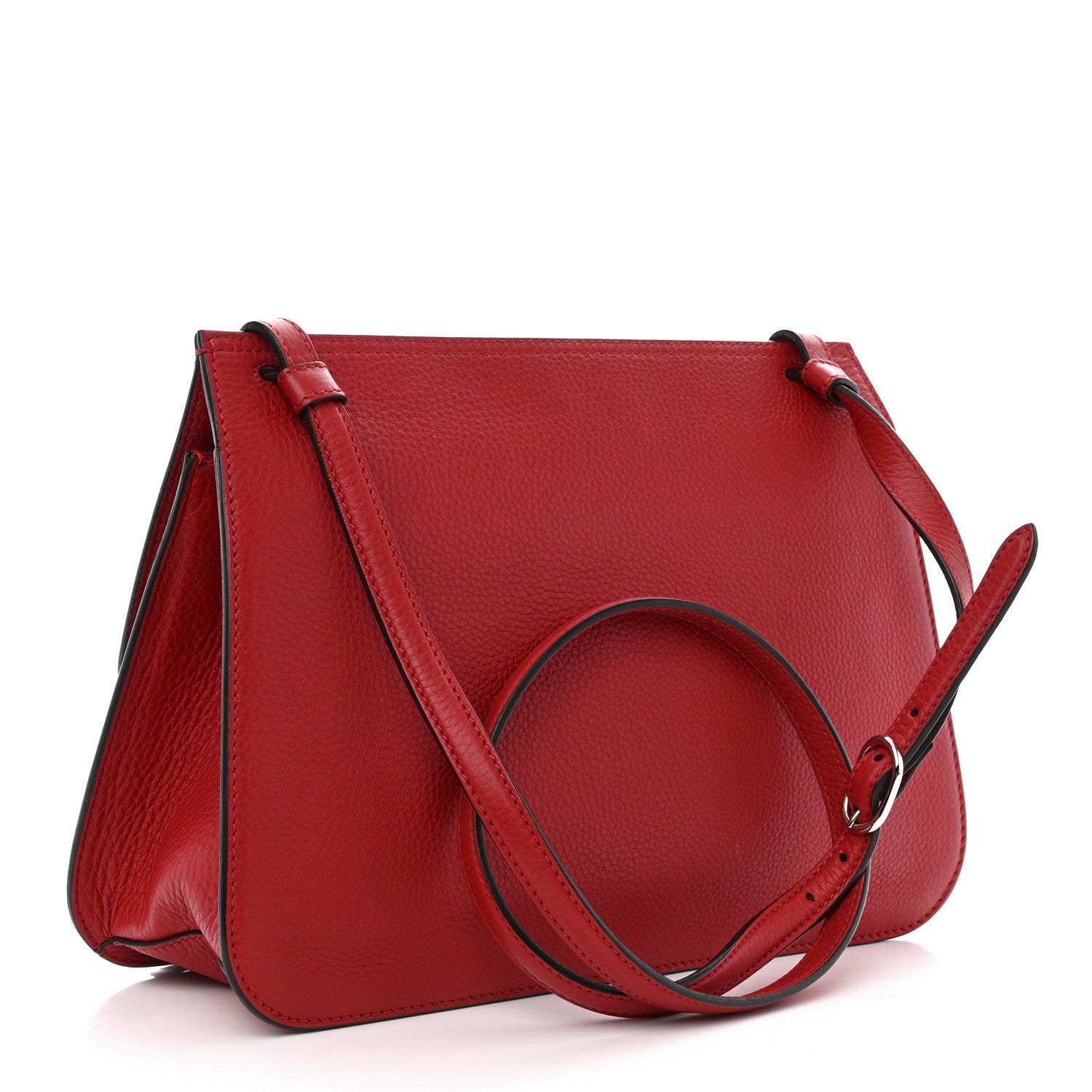 Gucci Pebbled Calfskin Medium Bamboo Daily Flap Shoulder Bag Red 3 of 11