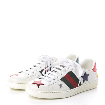Gucci Calfskin Ayers Web Star Embroidered Mens Ace Sneakers 7 White Multi 3 of 7